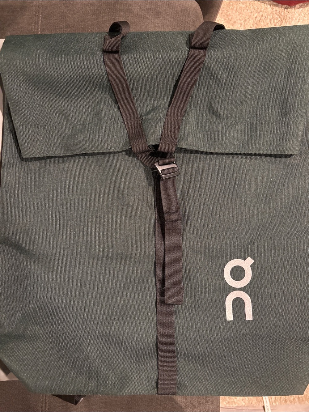On Cloud Dark Green Roll-Top Backpack with Black Straps